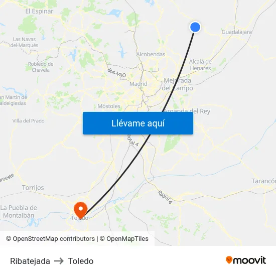 Ribatejada to Toledo map