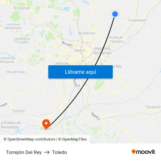 Torrejón Del Rey to Toledo map