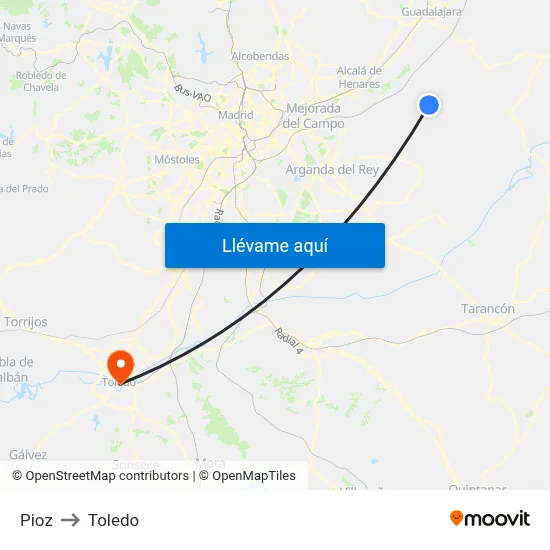 Pioz to Toledo map