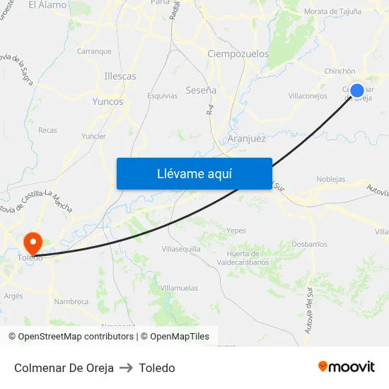 Colmenar De Oreja to Toledo map