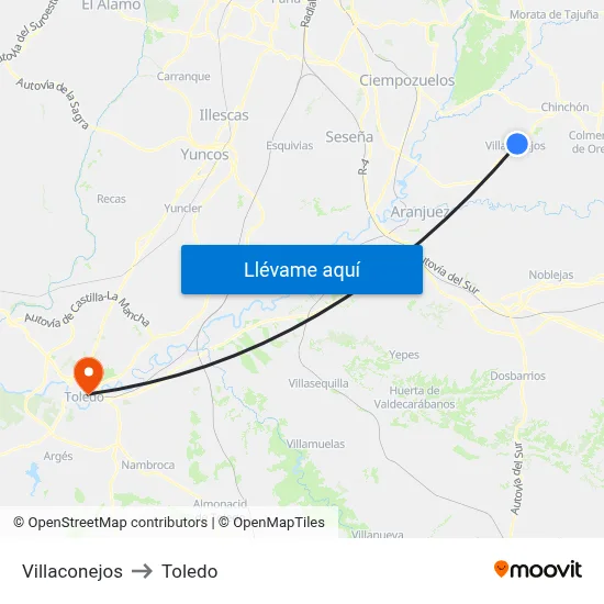 Villaconejos to Toledo map
