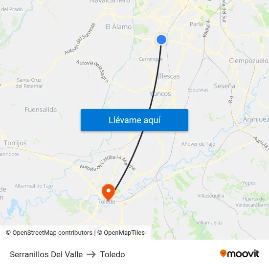 Serranillos Del Valle to Toledo map