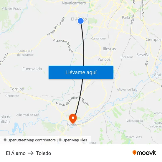 El Álamo to Toledo map