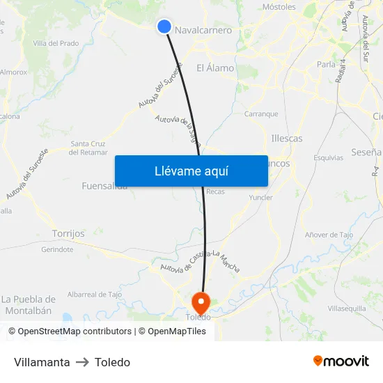 Villamanta to Toledo map