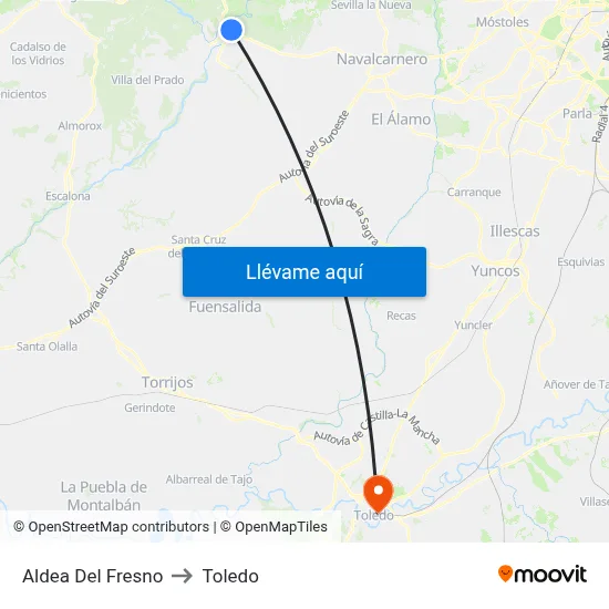 Aldea Del Fresno to Toledo map
