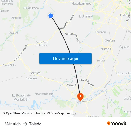 Méntrida to Toledo map