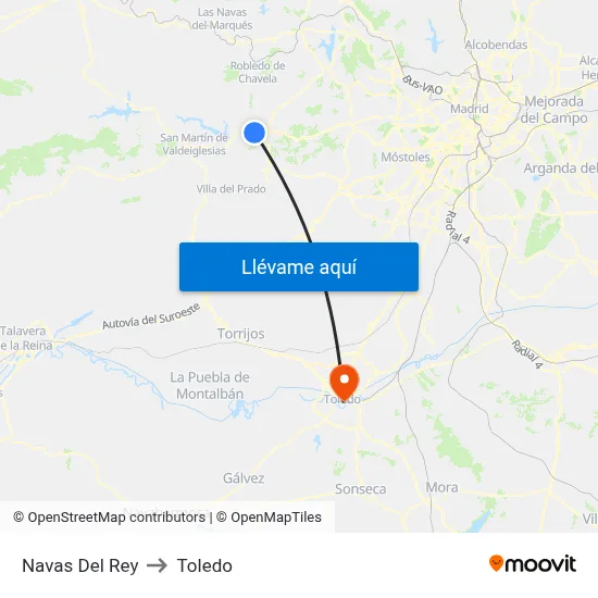 Navas Del Rey to Toledo map