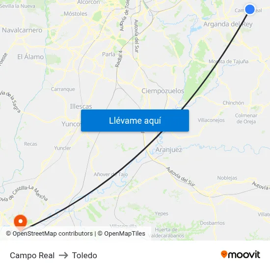 Campo Real to Toledo map