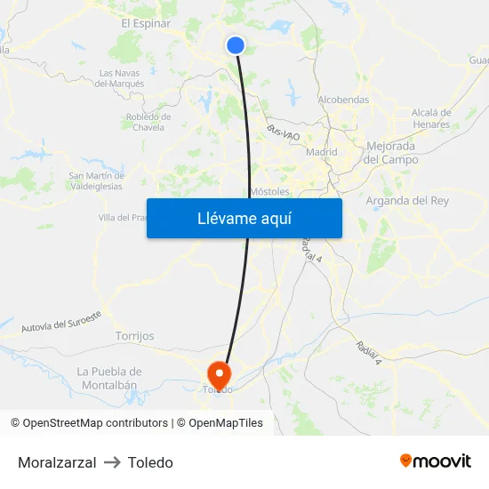 Moralzarzal to Toledo map