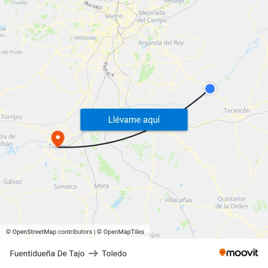 Fuentidueña De Tajo to Toledo map
