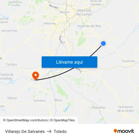 Villarejo De Salvanés to Toledo map