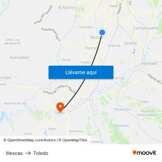 Illescas to Toledo map