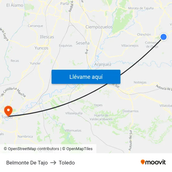 Belmonte De Tajo to Toledo map