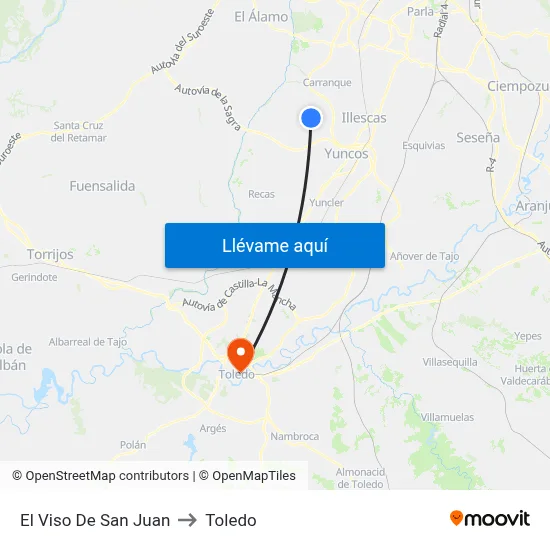 El Viso De San Juan to Toledo map