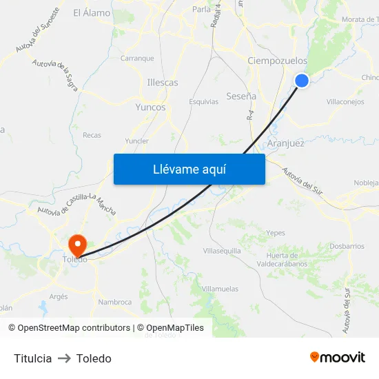 Titulcia to Toledo map