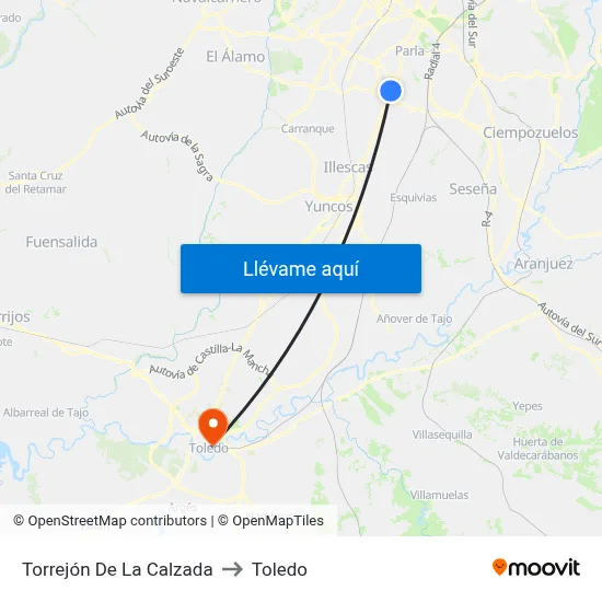 Torrejón De La Calzada to Toledo map