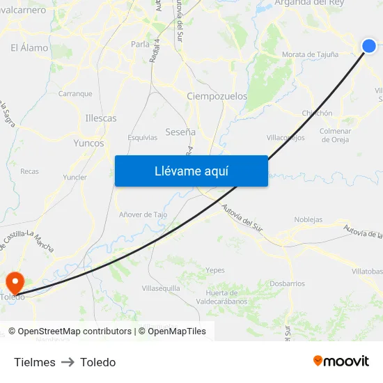 Tielmes to Toledo map