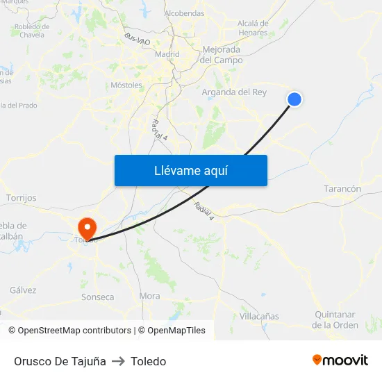 Orusco De Tajuña to Toledo map