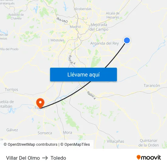Villar Del Olmo to Toledo map