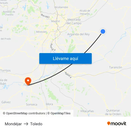 Mondéjar to Toledo map