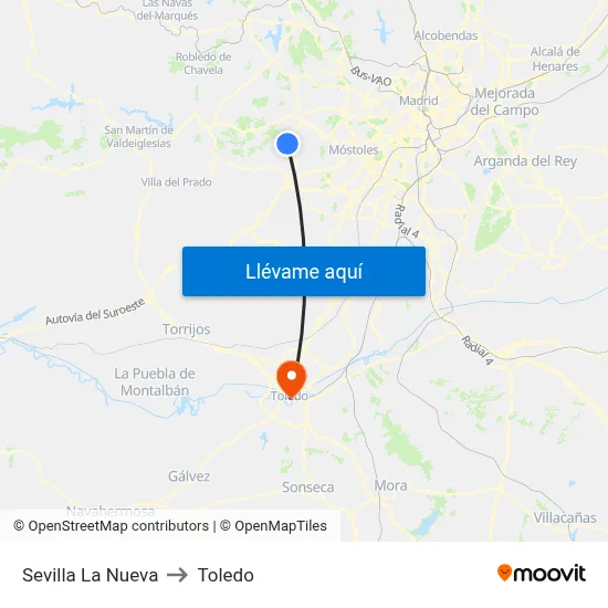 Sevilla La Nueva to Toledo map