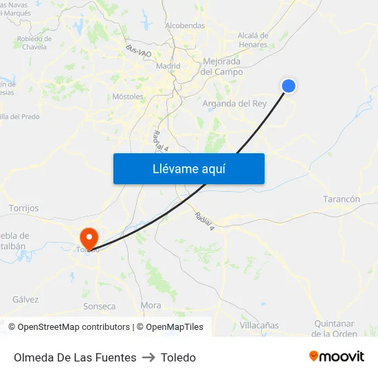 Olmeda De Las Fuentes to Toledo map
