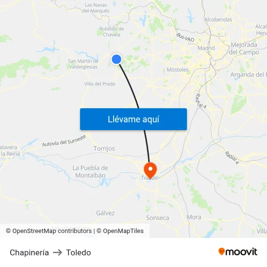 Chapinería to Toledo map