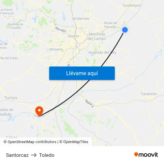 Santorcaz to Toledo map