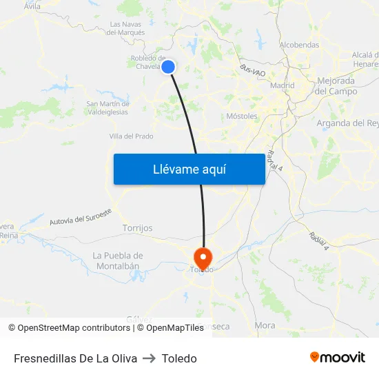 Fresnedillas De La Oliva to Toledo map