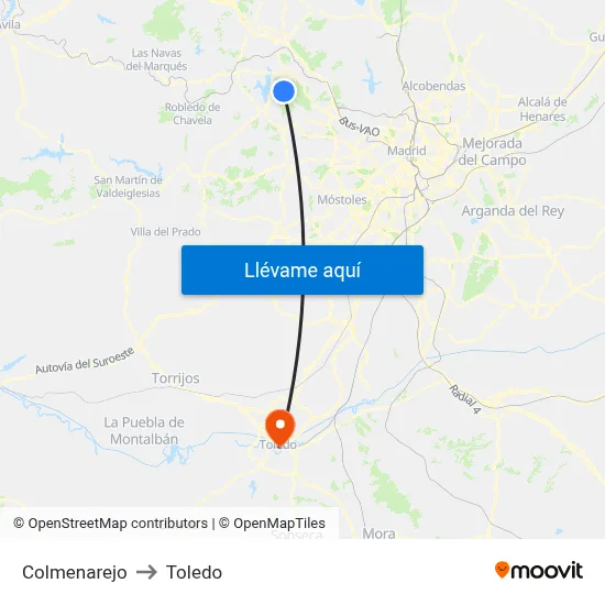 Colmenarejo to Toledo map