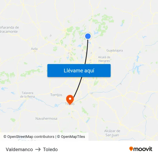 Valdemanco to Toledo map