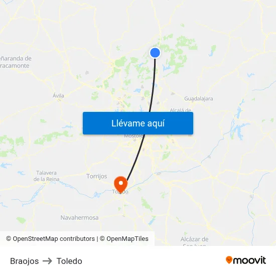 Braojos to Toledo map
