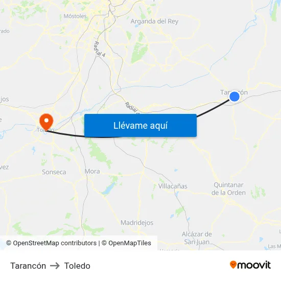 Tarancón to Toledo map