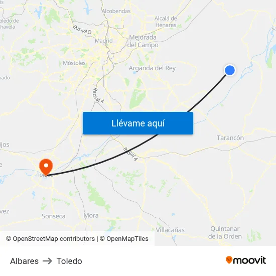 Albares to Toledo map