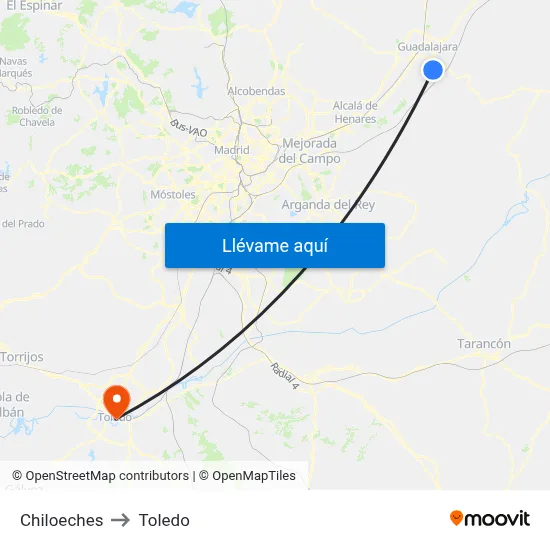 Chiloeches to Toledo map