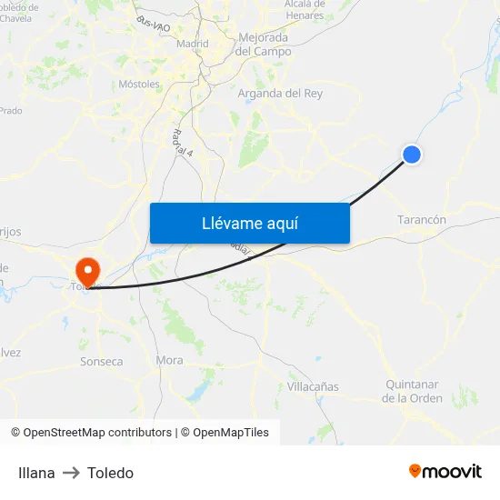 Illana to Toledo map