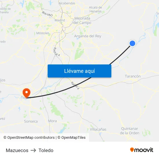Mazuecos to Toledo map