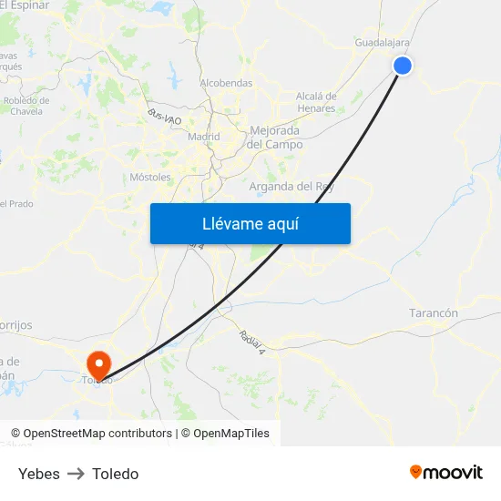 Yebes to Toledo map
