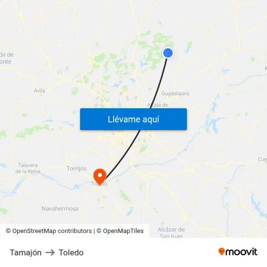 Tamajón to Toledo map