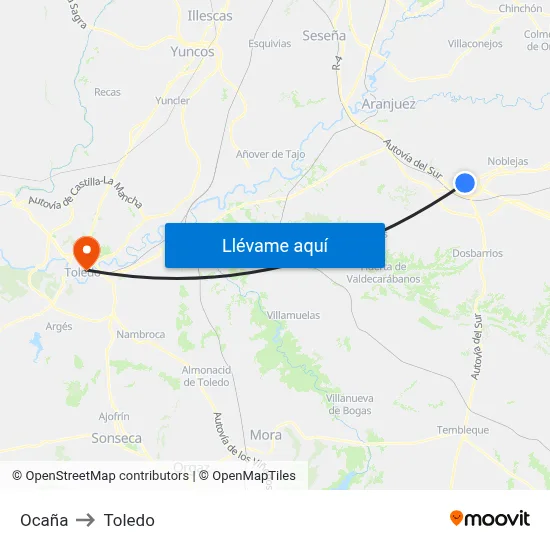 Ocaña to Toledo map