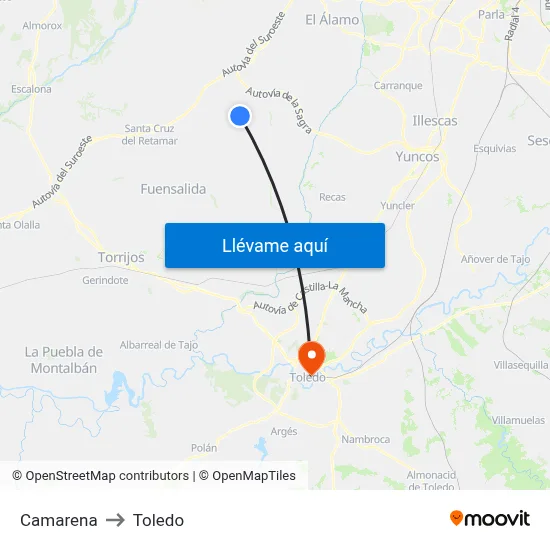 Camarena to Toledo map