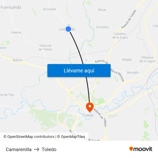 Camarenilla to Toledo map