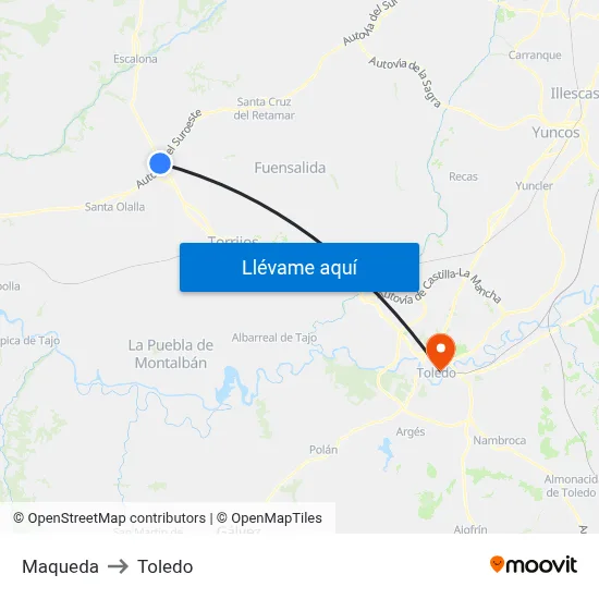 Maqueda to Toledo map