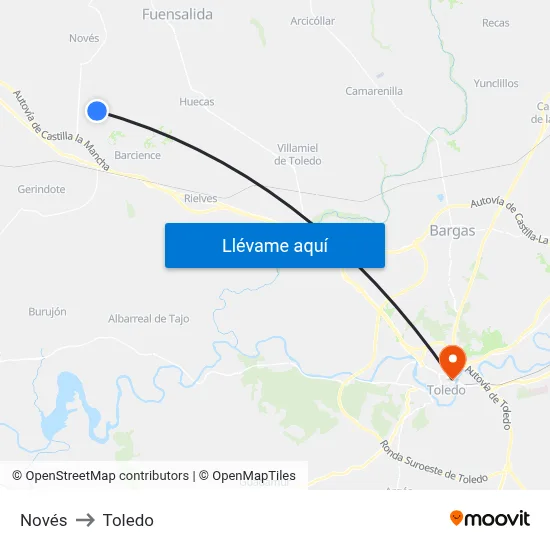 Novés to Toledo map