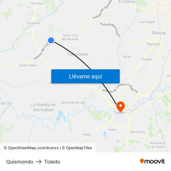 Quismondo to Toledo map