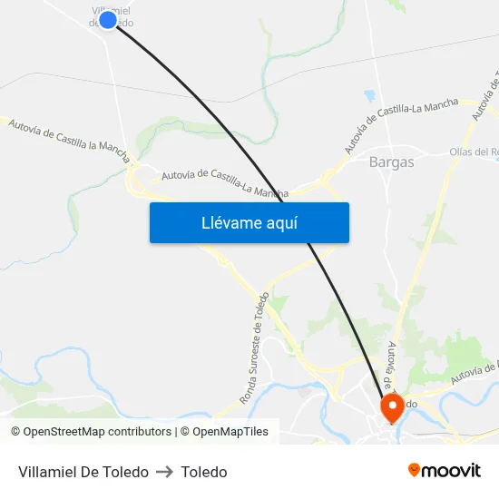 Villamiel De Toledo to Toledo map