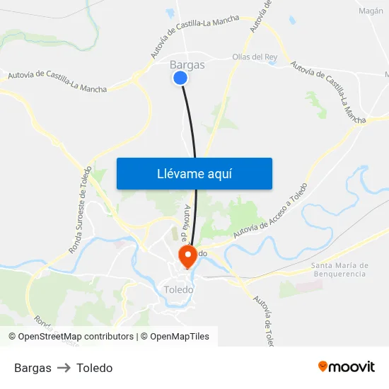 Bargas to Toledo map