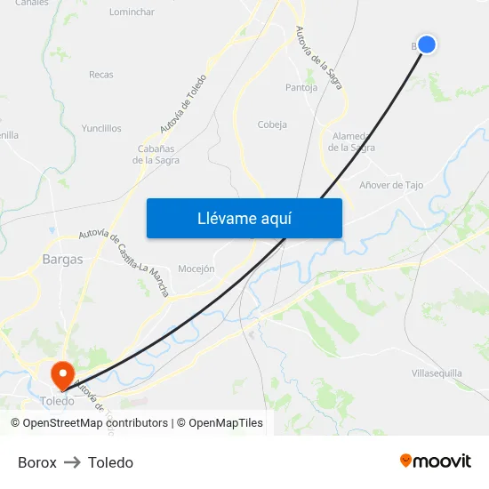 Borox to Toledo map