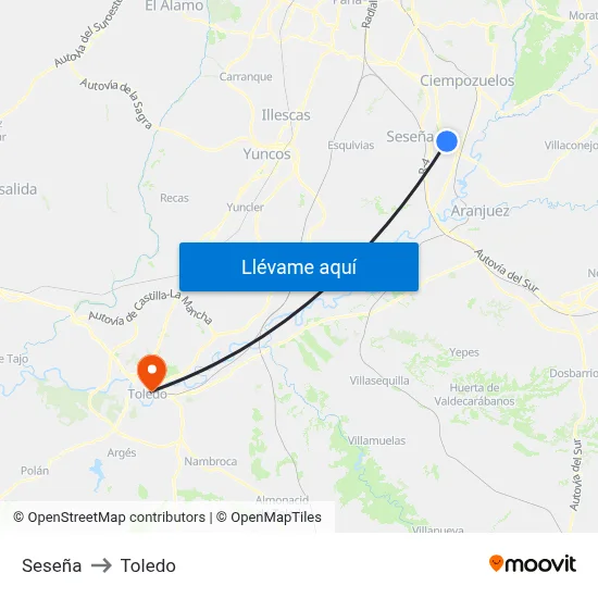Seseña to Toledo map