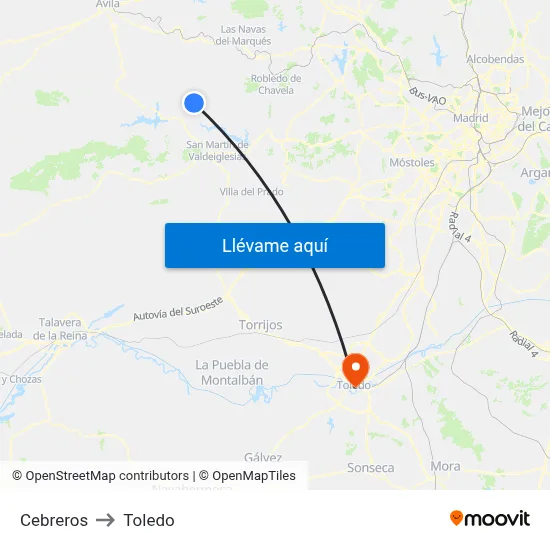 Cebreros to Toledo map
